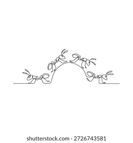 A continuous line drawing of rabbits in a semi circular arrangement
