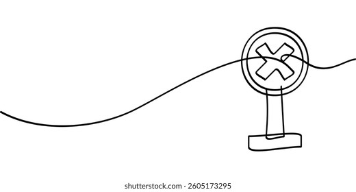 continuous line drawing of railroad crossing symbol. abstract line art illustration