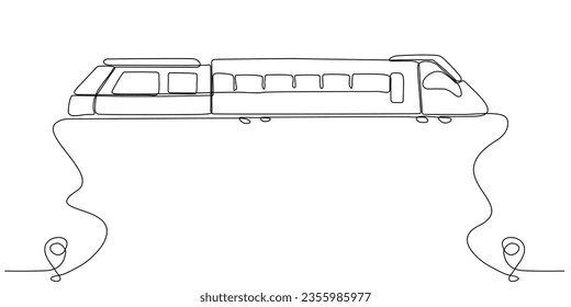 Dibujo continuo de línea de línea de ferrocarril icono vectorial de una ruta de estación de tren con punto de partida y una pista de línea - Ilustración vectorial. - Vector