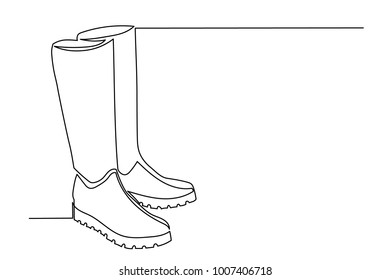 continuous line drawing of rain boots