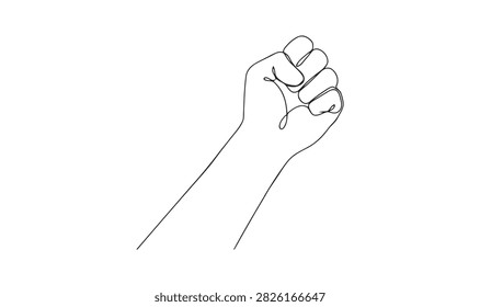 Continuous line drawing of a raised clenched fist expressing strength and defiance with strength, resistance
