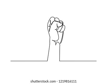 Continuous line, drawing of Raised Fist
