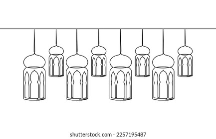 Continuous line drawing of ramadan kareem. Lantern icon set. Object one line, single line art, vector illustration
