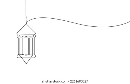Dibujo continuo de la tarjeta de felicitación ramadan kareem. Linterna, decoración islámica. Feliz eid mubarak. Objeto de una línea, arte de una sola línea, ilustración vectorial
