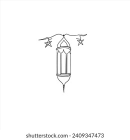 Línea Continua Dibujando tarjetas de felicitación Ramadan Kareem y feliz Eid Mubarak. Vector de iconos de ilustración