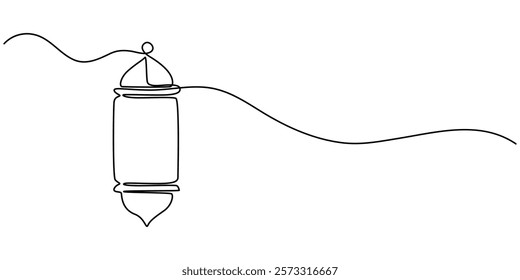 Continuous line drawing of ramadan kareem greeting card. Lantern, islamic decoration, object one line, single line art, vector illustration, Lantern Single Continuous Line Drawing, continuous single.