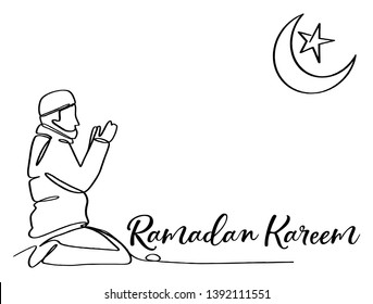 Continuous line drawing of Ramadan vector illustration prayers.
Muslim Islam