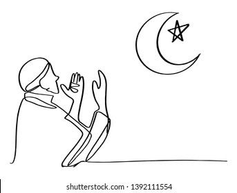 Continuous line drawing of Ramadan vector illustration prayers.
Muslim Islam