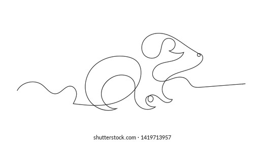 Continuous line drawing of rat isolated on white background. This animal is symbol of zodiac of the year 2020. Art talent for kid to have a fun.