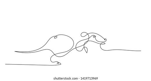 Continuous line drawing of rat isolated on white background. This animal is symbol of zodiac of the year 2020. Art talent for kid to have a fun.