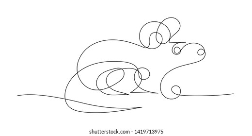 Continuous line drawing of rat isolated on white background. This animal is symbol of zodiac of the year 2020. Art talent for kid to have a fun.