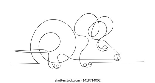 Continuous line drawing of rat isolated on white background. This animal is symbol of zodiac of the year 2020. Art talent for kid to have a fun.