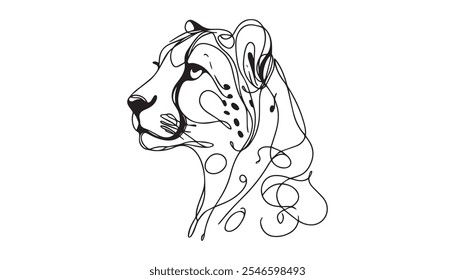 A continuous line drawing of a realistic cheetah