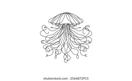 A continuous line drawing of a realistic jellyfish