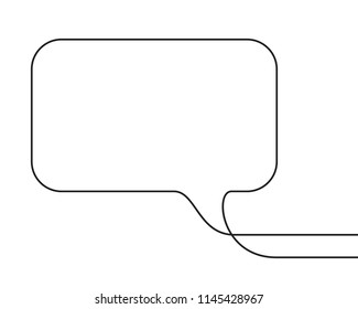 Continuous line drawing of rectangular speech bubble, Black and white vector minimalistic linear illustration made of one line