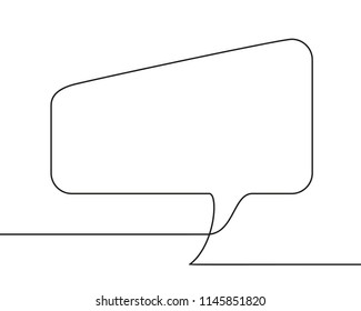 Continuous line drawing of rectangular speech bubble, Black and white vector minimalistic linear illustration made of one line