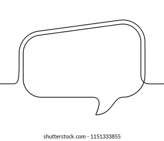 Continuous line drawing of rectangular speech bubble, Black and white vector minimalistic linear illustration made of one line