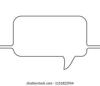 Continuous line drawing of rectangular speech bubble, Black and white vector minimalistic linear illustration made of one line