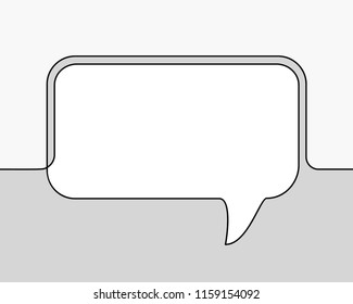 Continuous line drawing of rectangular speech bubble, Vector minimalistic linear illustration made of one line on grayscale background