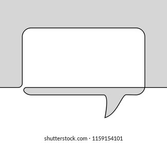 Continuous line drawing of rectangular speech bubble, Vector minimalistic linear illustration made of one line on grayscale background