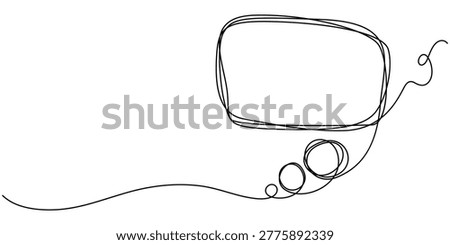 Continuous line drawing of a rectangular speech bubble with a tail pointing right, isolated on white background, Speech bubble continuous one line art icon for modern communication concepts, Speech bubble continuous one line drawing and minimalist style isolate outline vector illustration. one line Icon drawing