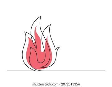 Continuous line drawing of red flame on white background. Vector illustration