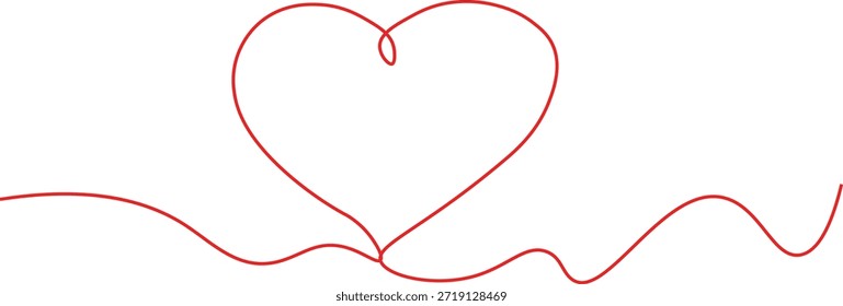 Continuous Line Drawing of a Red Heart. Minimalist Love Symbol Vector Art.One Line Heart Illustration in Red. Simple Elegant Romantic Graphic on White Background.