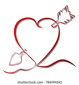 Continuous line drawing red heart pierced by an arrow Vector illustration