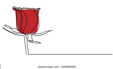 Continuous line drawing of red rose. Love symbol for Valentines Day 
