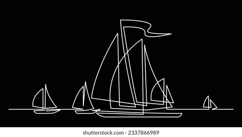 continuous line drawing of regatta with beautiful yachts sailing on ocean