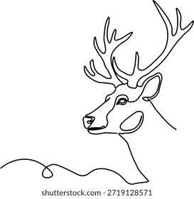 Desenho em linha contínua de uma cabeça de rena. Arte Vetorial de Antlers de Etapa Minimalista.