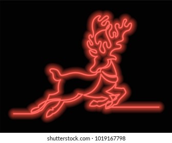 continuous line drawing of reindeer with neon vector effect