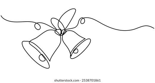 Continuous line drawing representing a bell ringing, Christmas bell in one continuous line drawing vector illustration. Pro vector, hand drawn vector illustration christmas decoration, christmas tree.