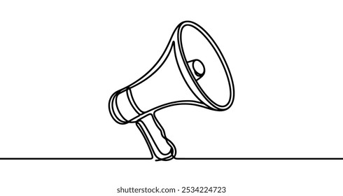 Desenho de linha contínua representando um megafone para anunciar ou protestar
