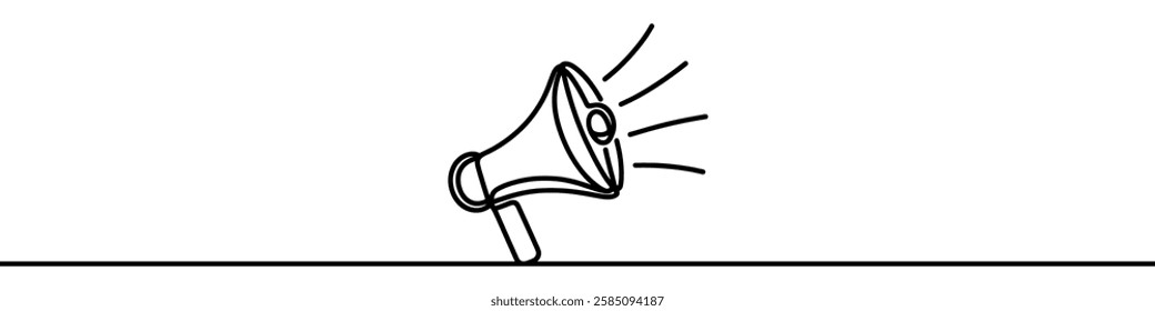 Continuous line drawing representing a megaphone for announcing or protesting. Vector illustration.