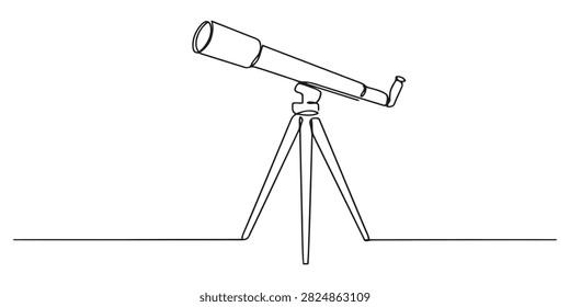 Continuous line drawing representing a telescope for backyard astronomy with telescope