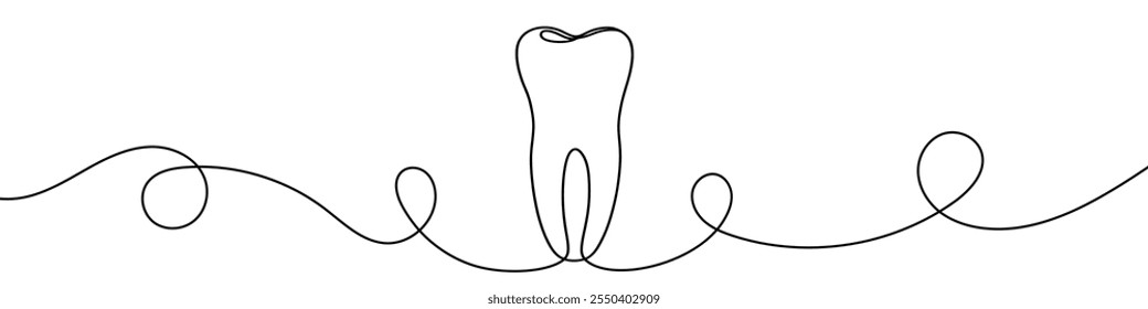 Desenho de linha contínua representando um dente para o conceito de cuidados dentários. Ilustração vetorial.
