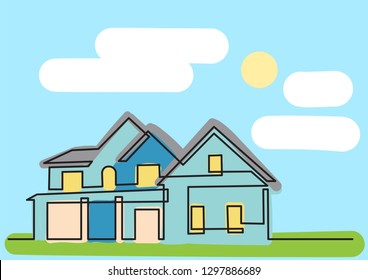 continuous line drawing of residential house