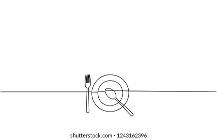 Continuous line drawing of restaurant equipment. Lines black on white background. Vector illustration