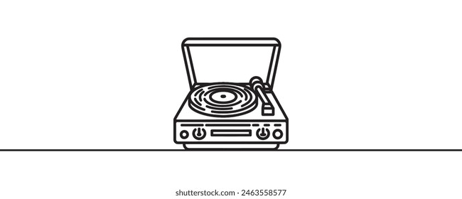 continuous line drawing of retro classic portable music vinyl player. vector illustration, graphics