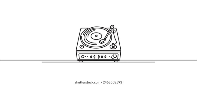 continuous line drawing of retro classic portable music vinyl player. vector illustration, graphics