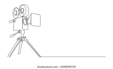 continuous line drawing of retro film camera on tripod.single line drawing of vintage film camera.isolated white background