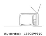 Continuous line drawing of retro old television. Single one line art of vintage tv. Vector illustration