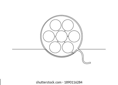 Continuous line drawing of retro old classic movie film reel. One single line art vintage film scene taker item concept design graphic vector illustration