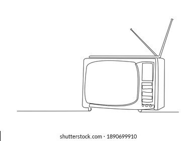 Continuous Line Drawing Of Retro Old Television. Single One Line Art Of Vintage Tv. Vector Illustration