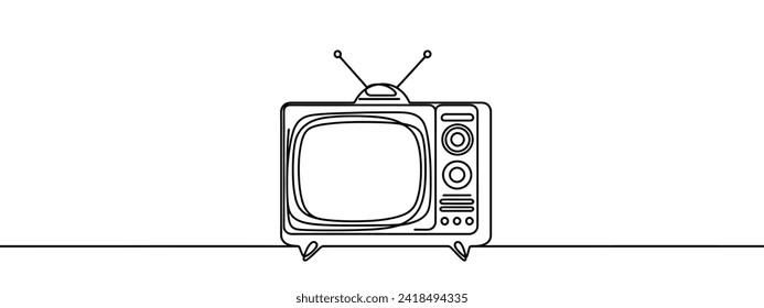 Continuous line drawing of retro old television. Single one line art of vintage tv. Vector illustration