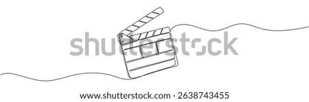 Continuous line drawing of retro old classic movie board clapper and film reel. One single line art vintage film scene taker item concept design graphic vector illustration Editable stroke