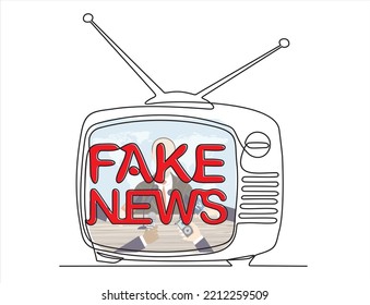 Continuous line drawing of Retro TV shows fake news.