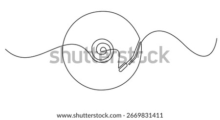 Continuous line drawing of a retro vinyl record with a needle.one line drawing symbolizing classic music and vintage sound.perfect for music lovers,album covers,posters