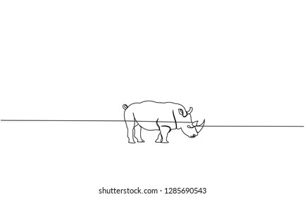 Continuous line drawing of rhino. Lines black on white background. Vector illustration - Vector